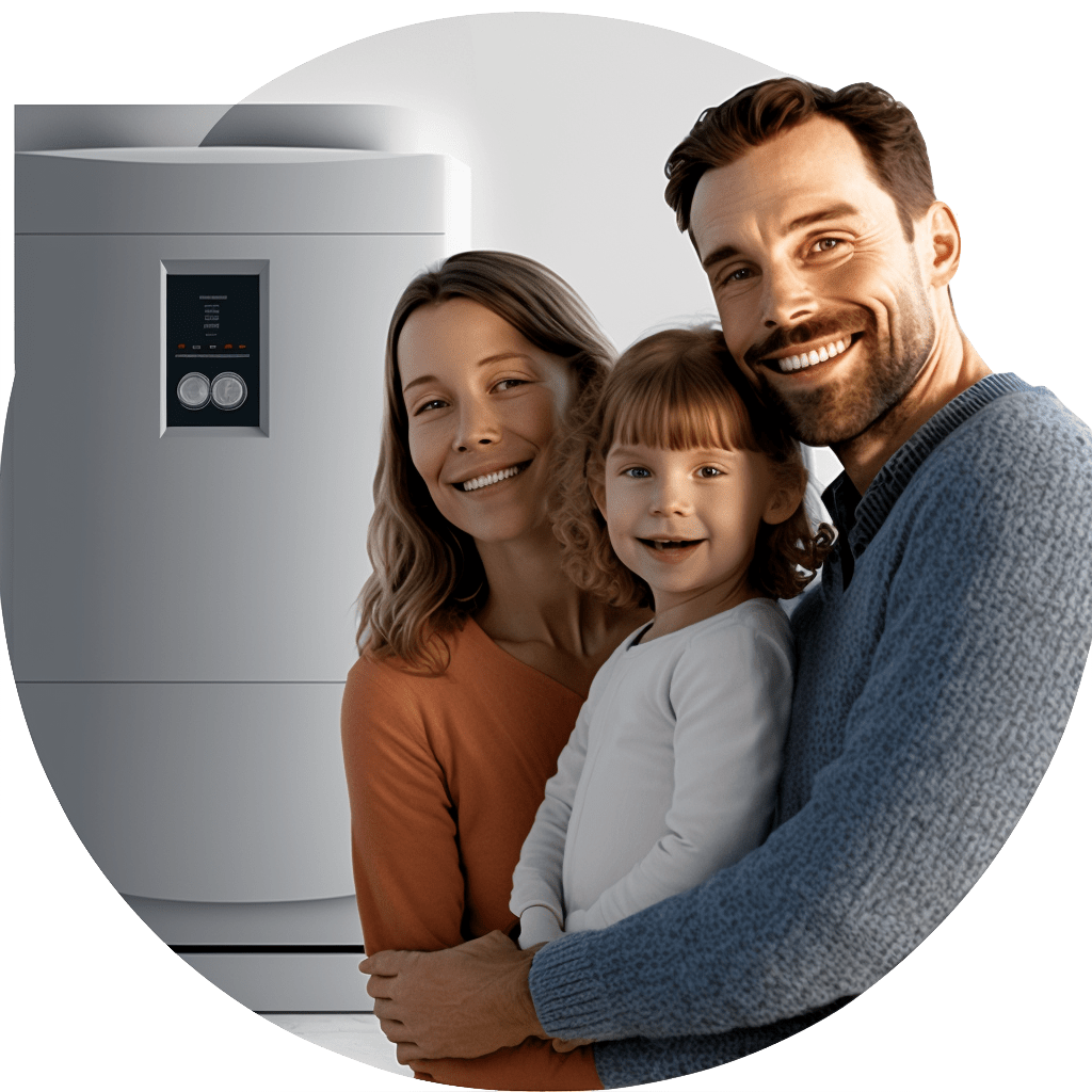 Happy family with new furnace in Toronto 2023
