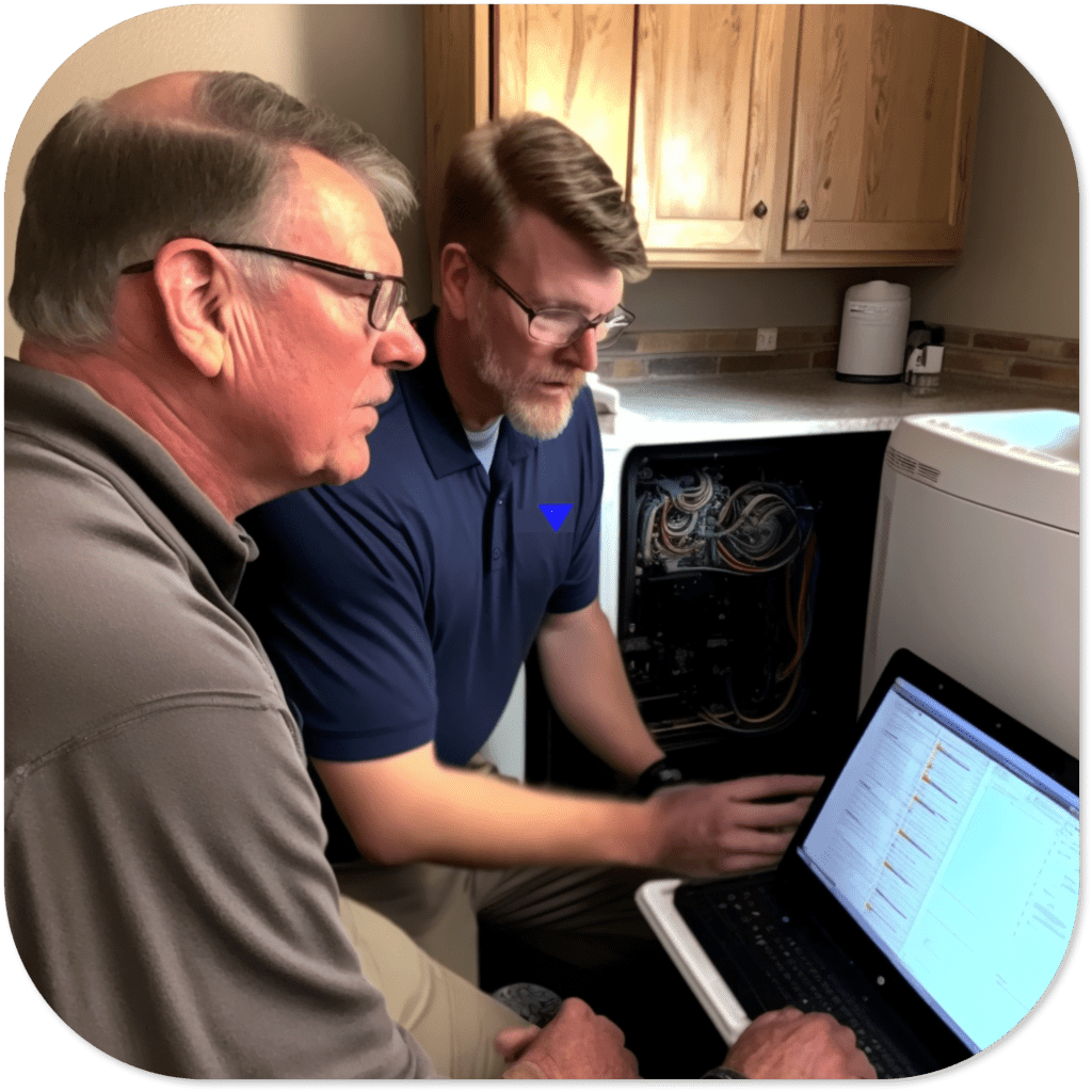 AirPoint technician sharing furnace maintenance results with customer in Toronto Home 2023