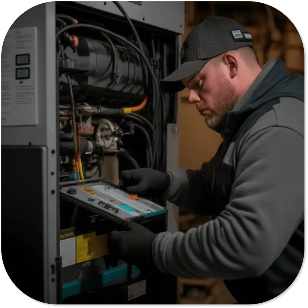 AirPoint technician performing electrical check during furnace tune-up in Toronto