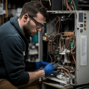 AirPoint Technician sealing duct leak in Toronto home 2023