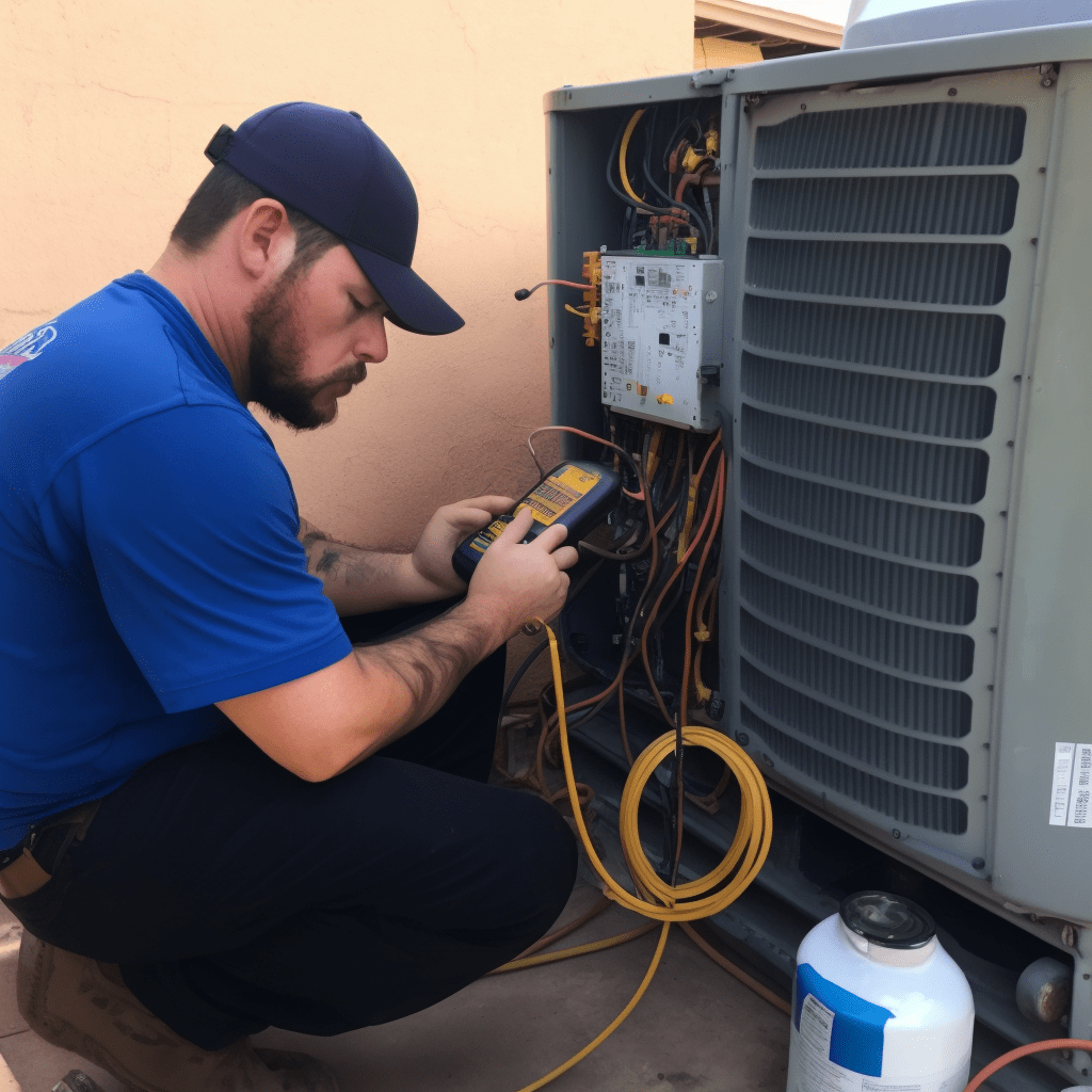 Close-up of an AirPoint technician performing HVAC maintenance on a furnace in a Toronto home, with tools and equipment visible in the background.