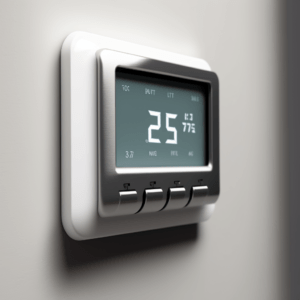 A modern programmable thermostat mounted on a wall