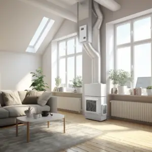 Energy Recovery Ventilator (ERV) system in a modern home setting.