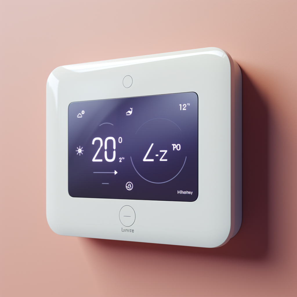 A modern smart thermostat on a wall, indicating energy efficiency.