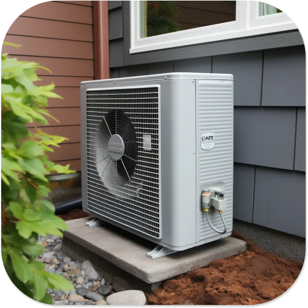 Modern high-efficiency heat pump installed in a residential home, reflecting a clean and contemporary setting.
