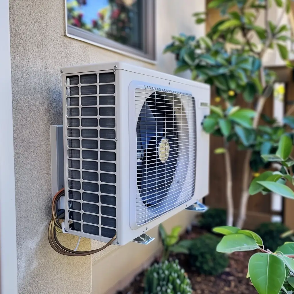Modern living room with wall-mounted mini split air conditioner